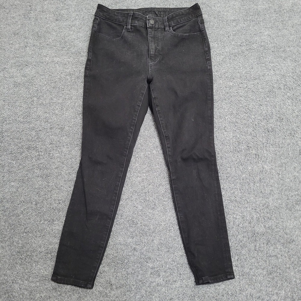 American Eagle Jeans Womens Size 8 Short Black Skinny High Rise Stretch Faded